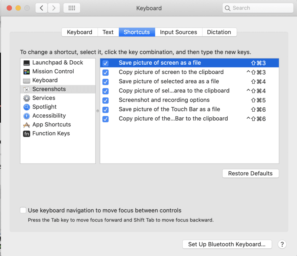 Shortcuts in system preferences