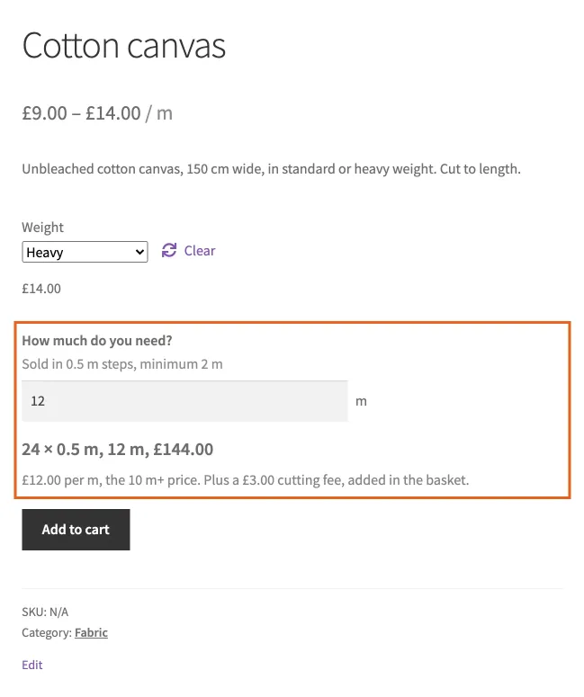 The chosen variation brings its own steps, minimum and price list