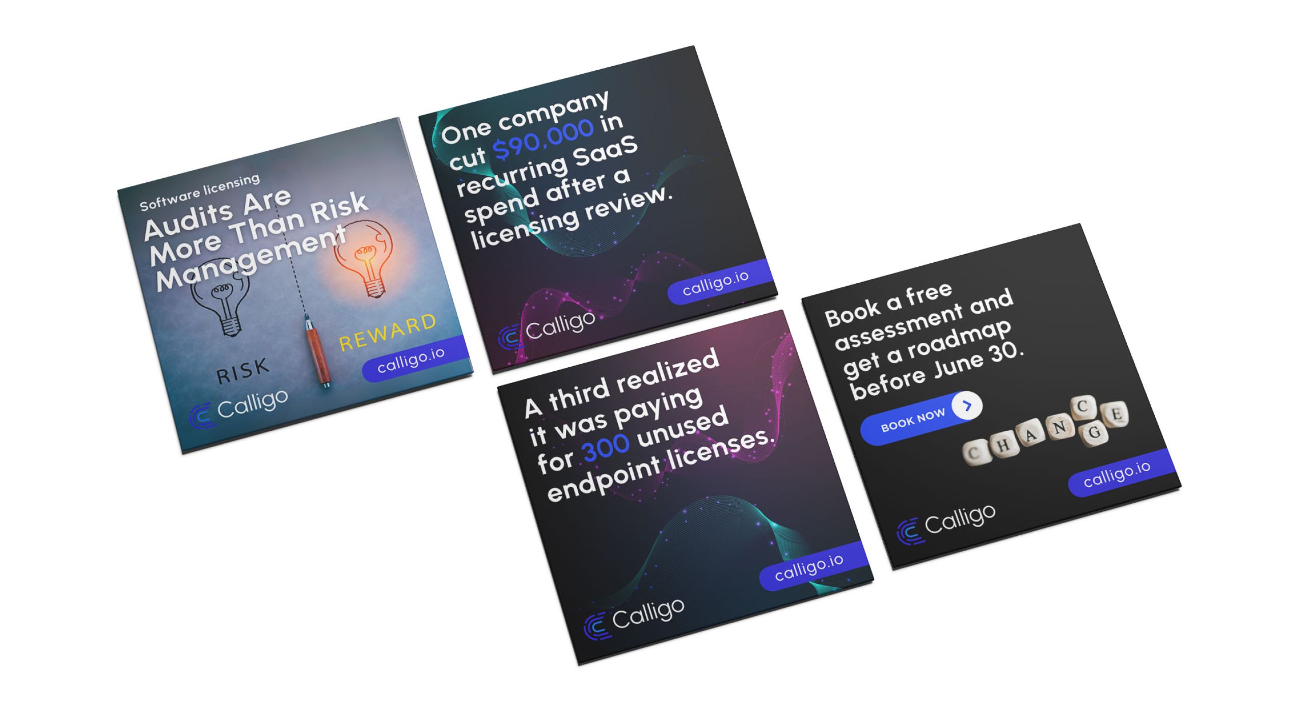 Social media graphic design for Calligo created by a Sutton Coldfield design studio, featuring bold messaging, campaign visuals, and brand-led digital marketing assets.