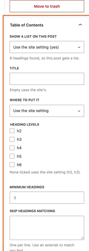 The editor panel for one post, outlined